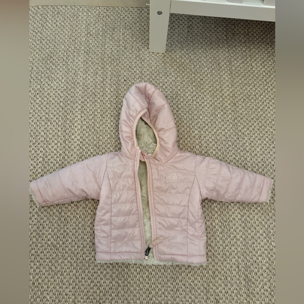 North face 3-6 month baby girl reversible coat